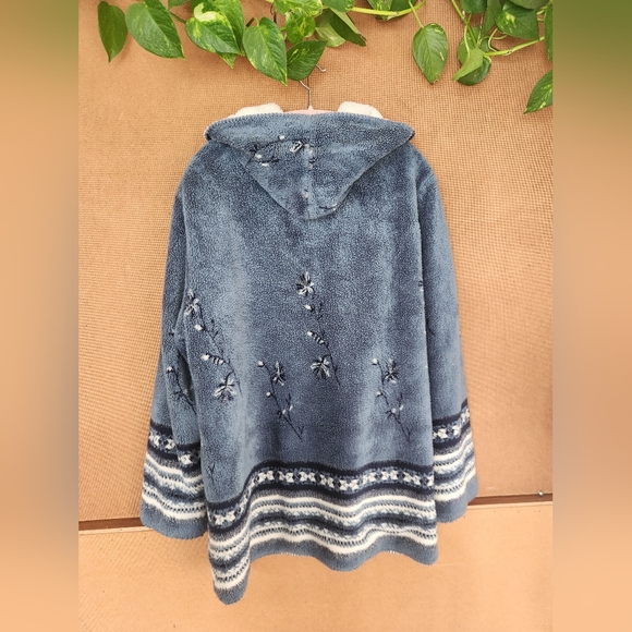 Vintage Fleece Warm Winter Coat Jacket Women Blue White - Picture 4 of 7